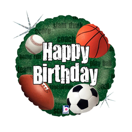 18" Holographic Happy Birthday Sports Balloon