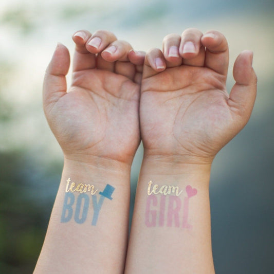 Gender Reveal Temporary Tattoo 6 Pack (3 Blue/3 Pink)